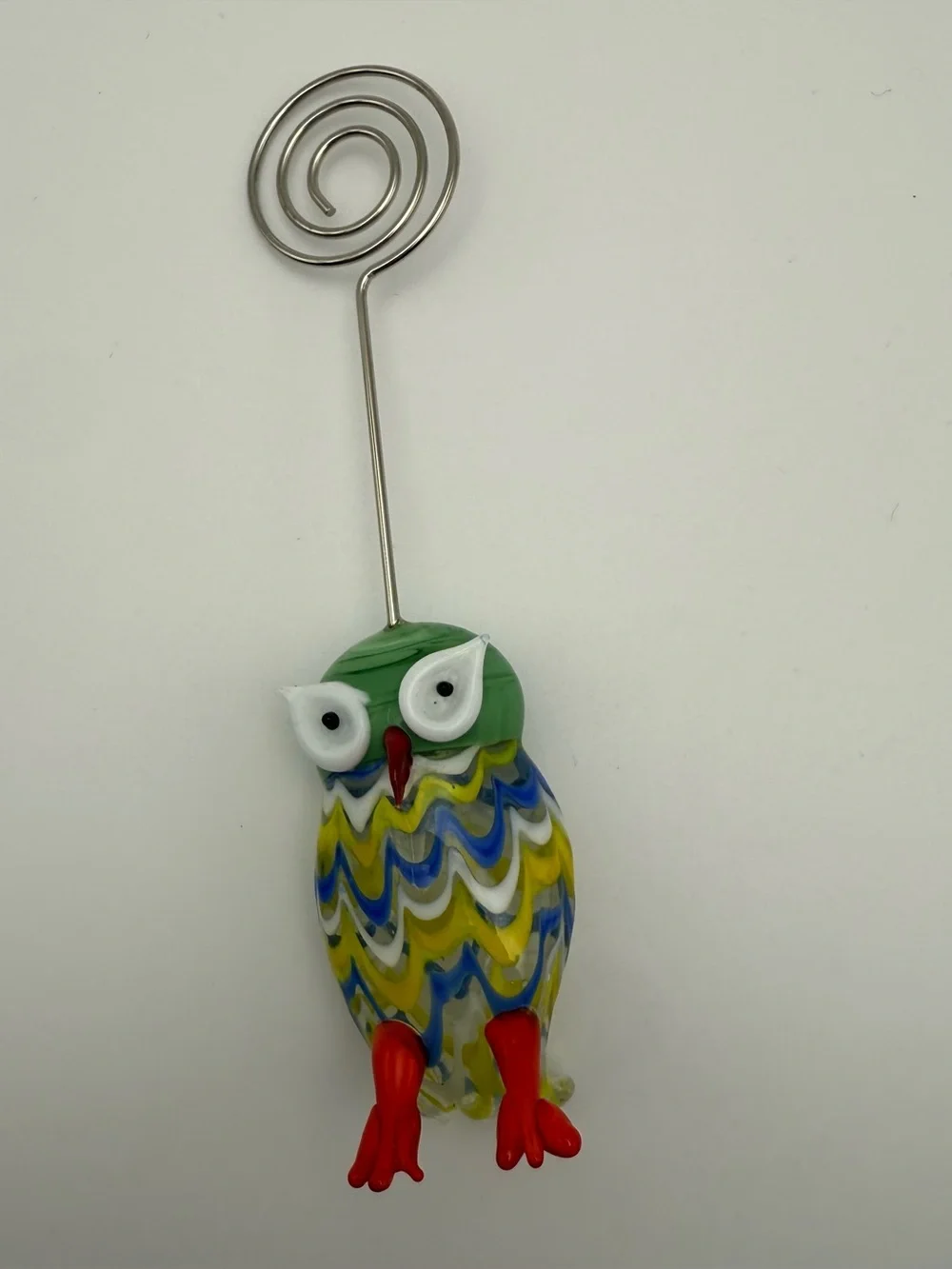 Glass Owl Picture Photo Photograph or Memo Holder Stand Retro Colorful Murano
